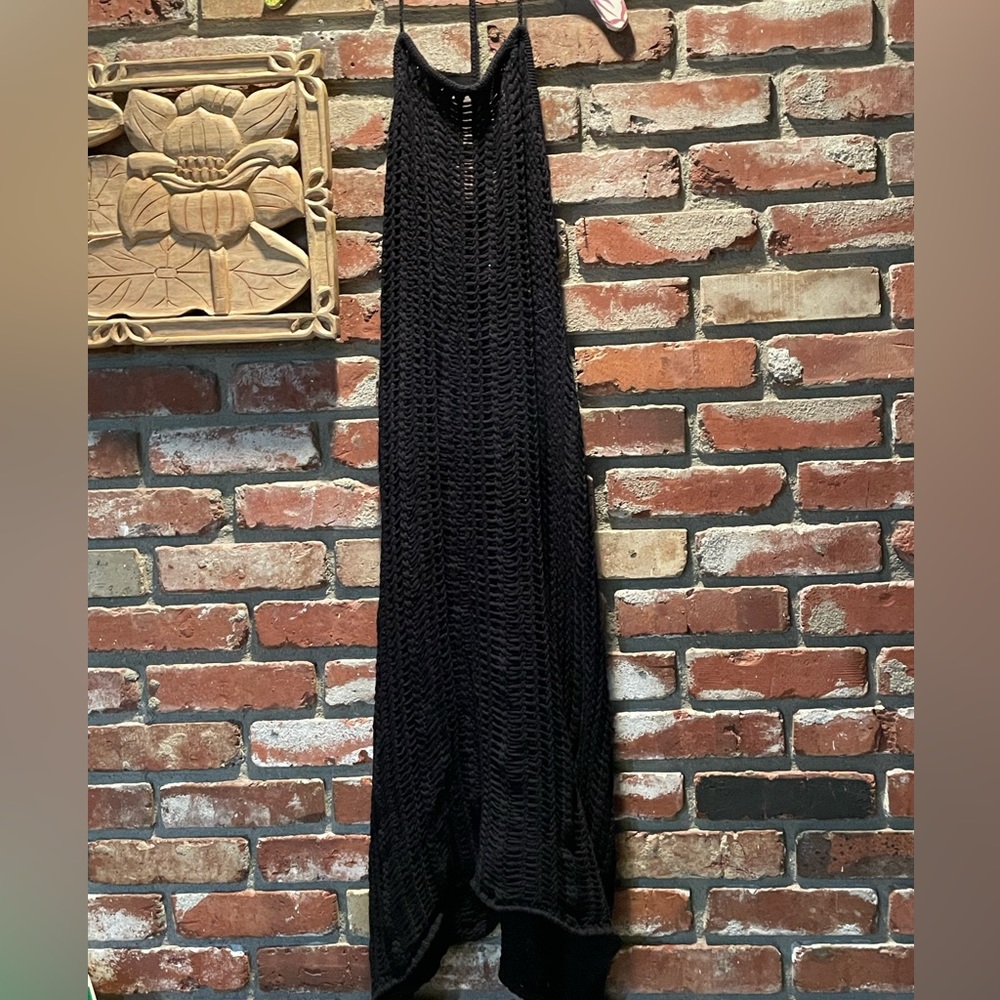 HOUSE OF HARLOW 1960 BLACK CROCHET HALTER MIDI DRESS COVER UP SIZE SMALL